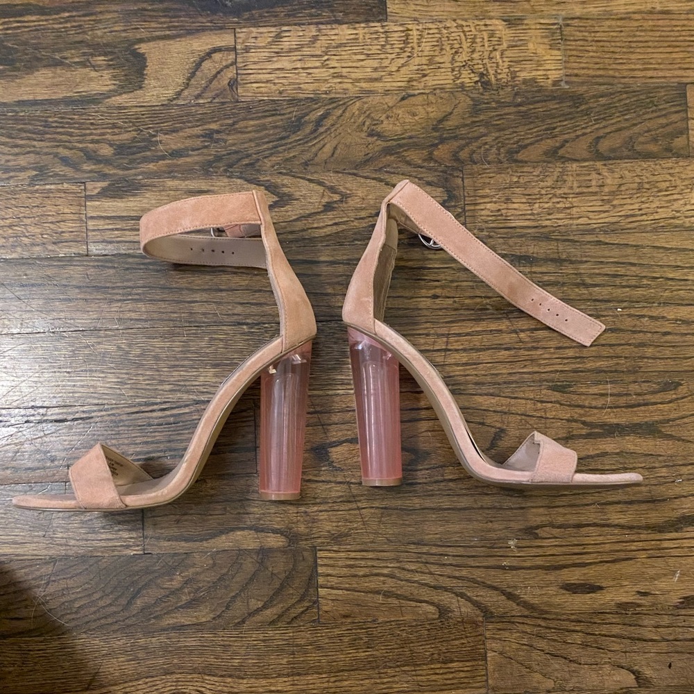 Pink Suede Steve Madden Heels w/ Clear Chunky Heel - Picture 6 of 8